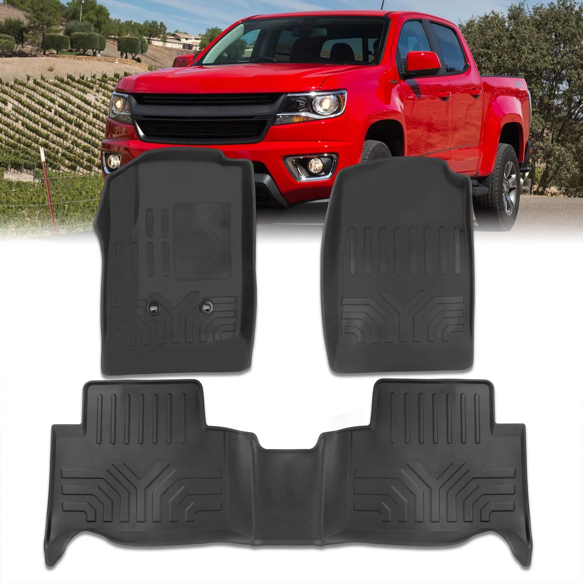 AJP Distributors All Season Proof Rubber Floor Mats Front Rear Set /Replacement For Chevy Colorado GMC Canyon Crew Cab 2015 2016 2017 2018 2019 2020 2021 2022 15 16 17 18 19 20 21 22