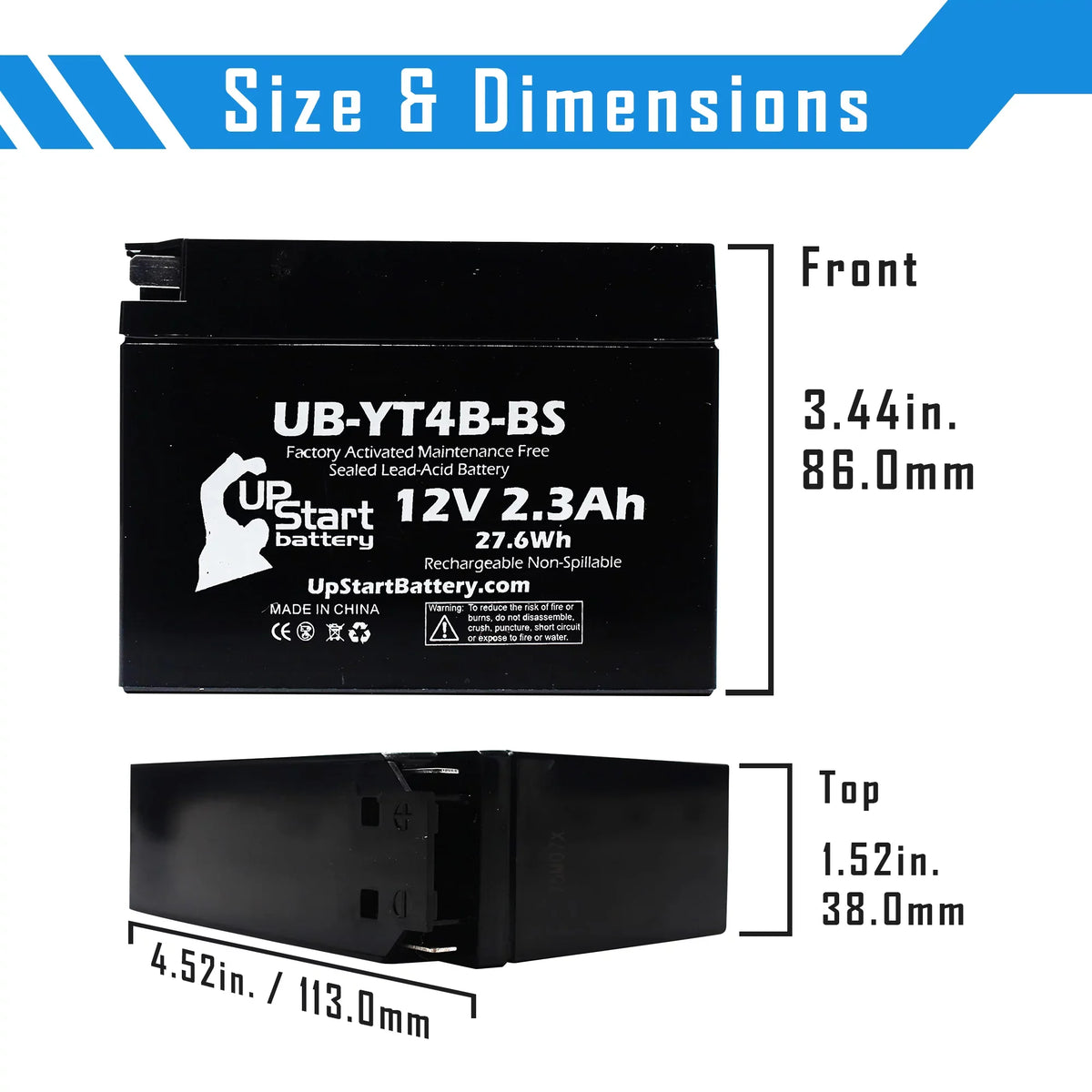 3-Pack UpStart Battery Replacement 2008 Yamaha SR400 400CC Factory Activated, Maintenance Free, Motorcycle Battery - 12V, 2.3Ah, UB-YT4B-BS