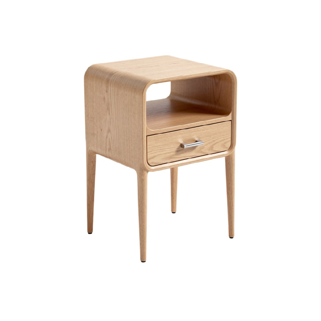 Modern Minimalist Wooden Nightstand with Drawer and Open Storage