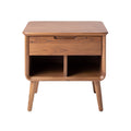 Mid-Century Modern Wooden Nightstand with Storage Drawer and Open Shelves