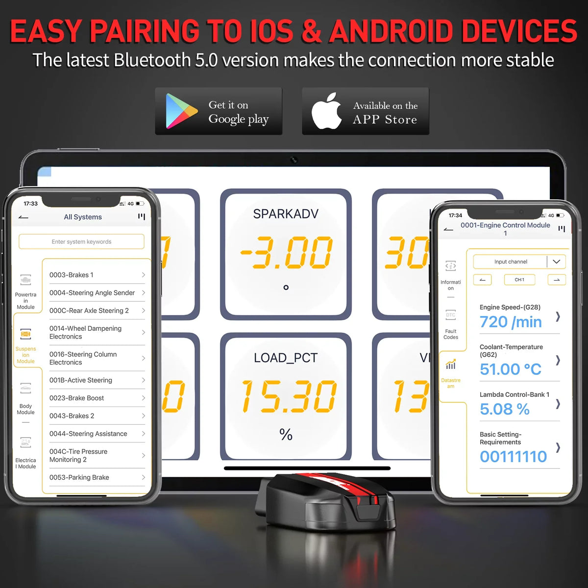 Ancel BD500 Wireless Car Scanner Fits VW Audi Skoda Seat VAG Vehicles Bluetooth OBD2 Scanner Code Reader Check All Systems Oil Reset EPB Reset Throttle Learning Automotive Diagnostic Scan Tool